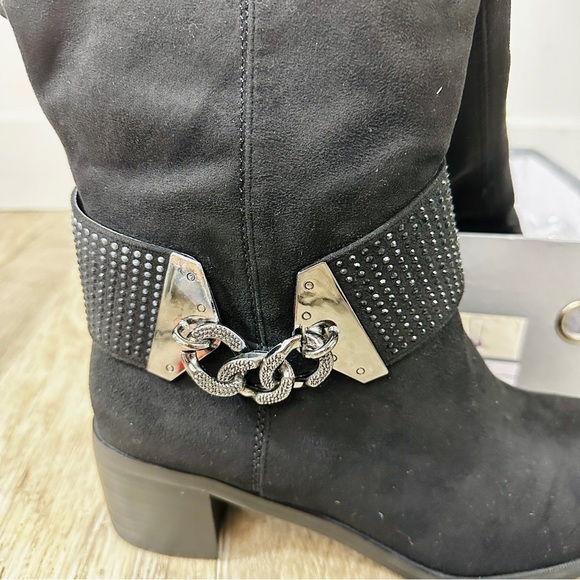 NWT Nancy Li Mid-Calf Sueded Boots with Silver Buckle - Picture 2 of 8